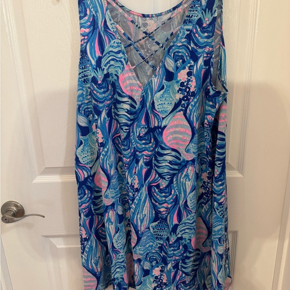 Lilly Pulitzer Blue and Pink Patterned Dress Tropical Nautical - Picture 2 of 5